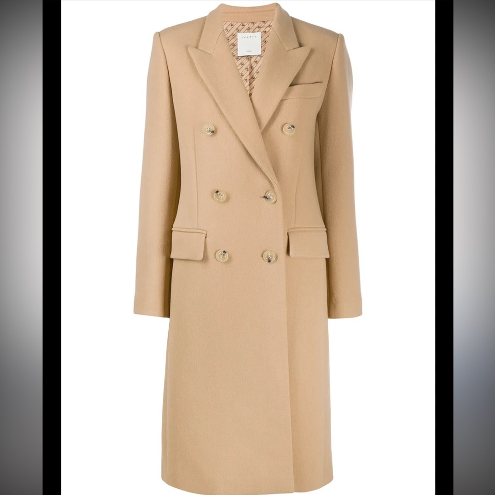 Sandro Elegant Tan Double-Breasted Women's Coat